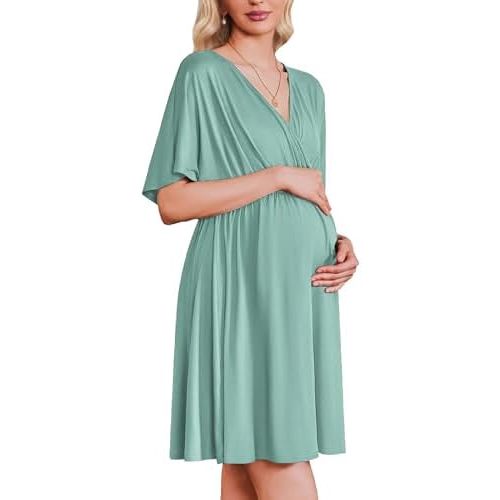 Ekouaer 3 in 1 Labor and Delivery Gown for Hospital Short Sleeve Maternity Nursing Dress Nightgown Postpartum Sleepwear