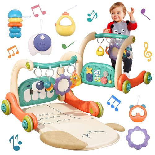 JoyKey 4-in-1 Baby Play Mat Baby Gym & Learning Walker, Baby Activity Mat with Kick and Play Piano, Musical Activity Center with Lights, Tummy Time Mat for Infants Newborns Toddlers 0-6-9-12 Month