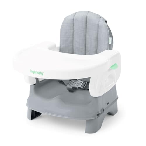 Ingenuity Deluxe Comfort Folding Baby Booster - Adjustable Height - Cushioned - Lightweight, Grey - 6M-3Y