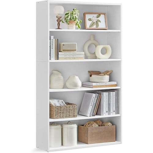 VASAGLE Bookshelf, 30 Inches Wide, 5-Tier Open Bookcase with Adjustable Storage Shelves, Floor Standing Unit, Cloud White ULBC175T14