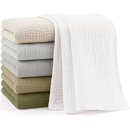 Bearmoss Muslin Baby Washcloths 100% Cotton Baby Bath Wash Cloth Large Ultra-Absorbent Burp Cloth Soft Baby Face Towel for Newborn Baby Boy and Girl, 23x23inch 6 Pack (Mossy Rocks)