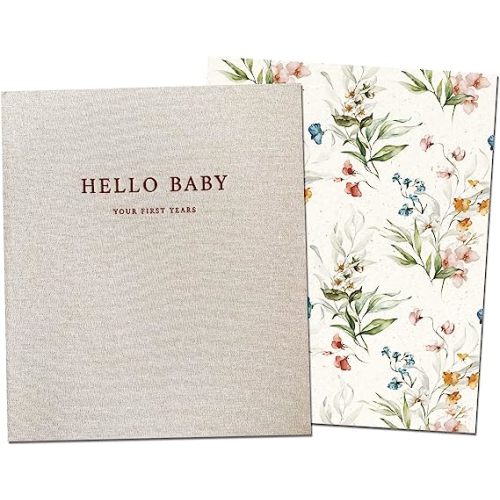 Peachly Baby Memory Book | Minimalist Floral Baby Book First Year Baby Book Keepsake for Milestones and Memories | Simple Baby Scrapbook Books for Girl | Linen Book Keepsake - Fleur
