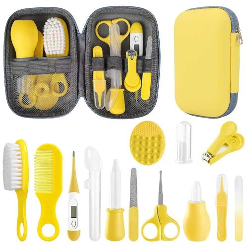 Baby Grooming Kit, Infant Safety Care Set with Hair Brush Comb Nail Clipper Nasal Aspirator,Baby Essentials Kit for Newborn Girls Boys (Yellow)