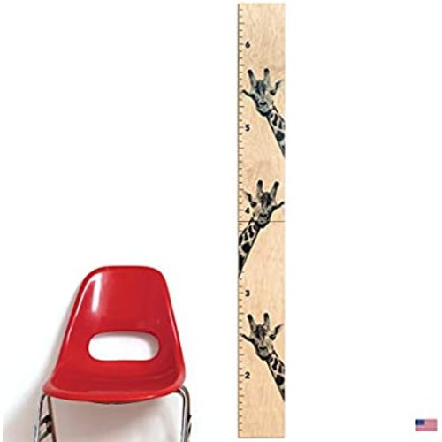 Headwaters Studio Wooden Ruler Growth Chart for Kids, Boys & Girls - Height Chart & Height Measurement for Wall - Kids Nursery Wall Decor & Room Hanging Wall Decor - 3 Giraffe Theme - Natural