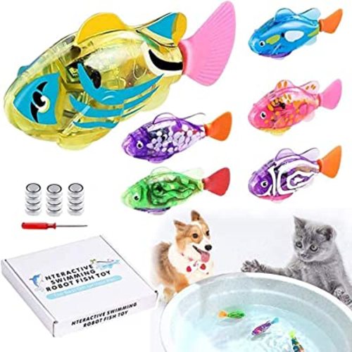 Interactive Robot Fish Toys for Cat/Dog(6 Pcs), Activated Swimming in Water with LED Light, Swimming Bath Plastic Fish Toy Gift to Stimulate Your Pet's Hunter Instincts