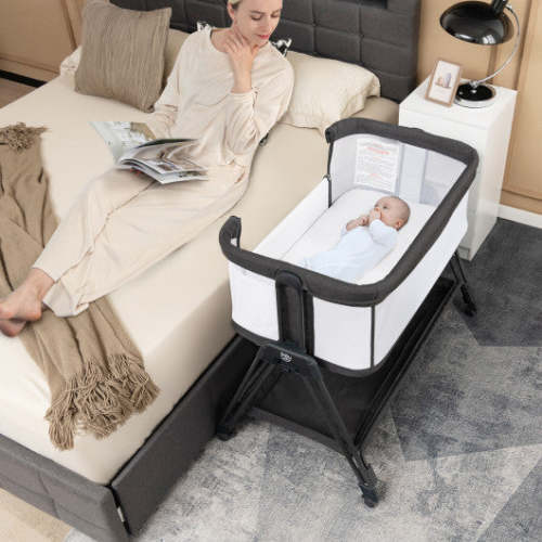 Portable Bedside Sleeper for Baby With 7 Adjustable Heights-Black