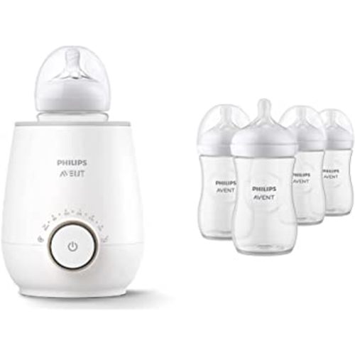 Philips Avent Baby Bottle Warming Bundle with Natural Baby Bottles with Natural Response Nipples, 9 Ounce, 4 Pack + Fast Baby Bottle Warmer