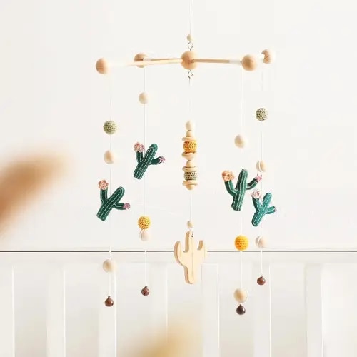 Bed Bell for Baby,Mobile Baby Nordic Style Wooden Wind Chime Handicraft with Bell Decoration Baby Photography Props Newborn Gift(Green Series)