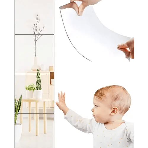 Full Length Door Mirror Tiles,12"x 12" x 4 Pcs Acrylic Wall-Mounted, Non Glass Safety Mirror Great for Baby Kids Playroom,Gym, Used as Dorm Mirror