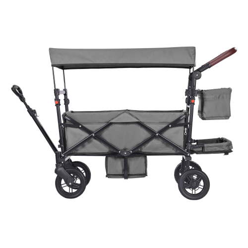 KFFKFF Wagon Stroller for 2 kids, All-Terrain Stroller Wagon with Detachable Canopy, Parent Organizer, Adjustable Handlebar, Large Capacity Storage Bag, Dark Grey