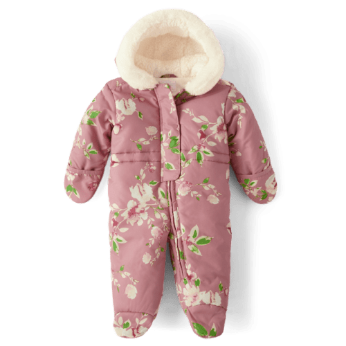 Baby Girls Floral Snowsuit - Pink