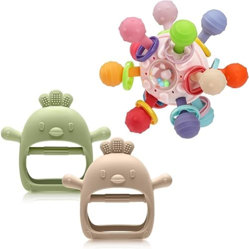 TOHIBEE Baby Montessori Sensory Teething Toys + Baby Teething Mitten for 0-6 6-12 Months