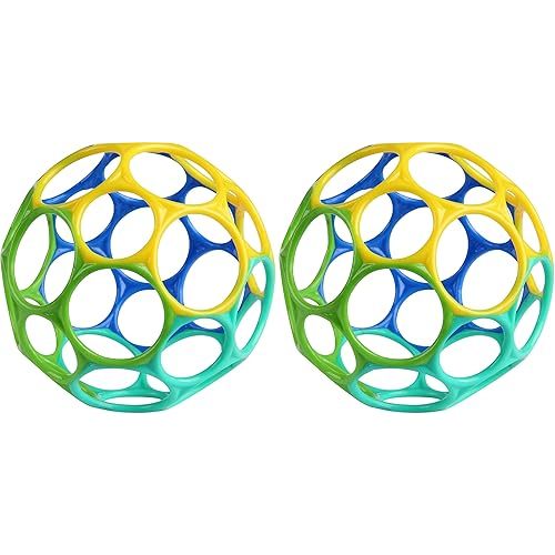 Bright Starts Oball Easy Grasp Classic Ball Infant Toy in Blue/Green, Age Newborn and up, 4 Inches (Pack of 2)