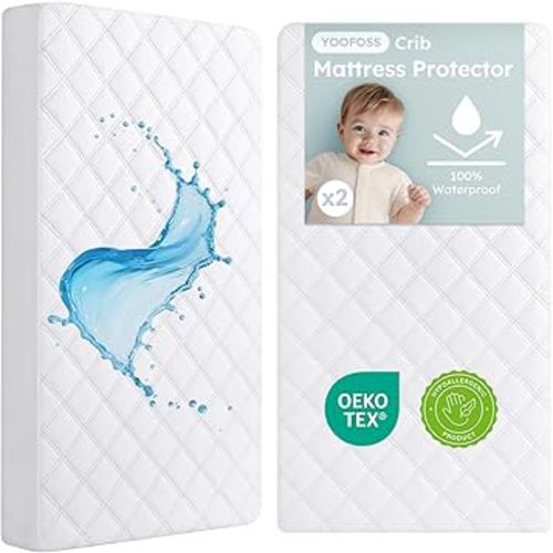 Yoofoss Waterproof Crib Mattress Protector 2 Pack, Quilted Crib Mattress Pad Cover Ultra Soft and Breathable, Machine Washable Toddler Mattress Protector for Standard Baby Crib Size 52''x28''