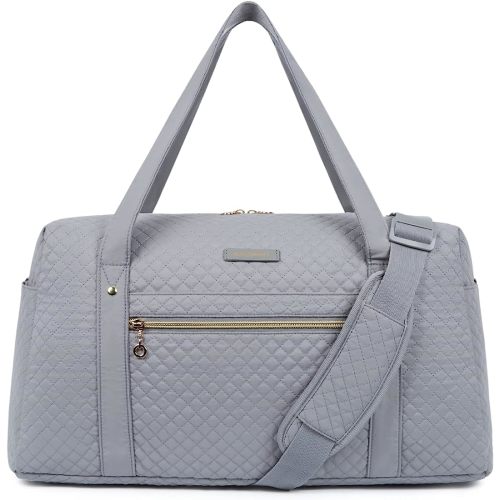 Travel Duffle Bag, BAGSMART 31L Quilted Weekender Overnight Bag for Women with Laptop Compartment, Large Carry On Airport Bag with Wet Pocket & Shoe Bag for Travel, Business Trips, Sports(Grey)