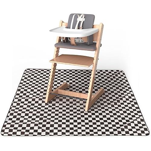 Tiny Twinkle Mess-Proof Splat Mats for Under high Chairs or Table Cover Art Projects for Baby and Toddler - Waterproof, Washable Floor or Table Splash mat 51" x 51" (Checkers Black)