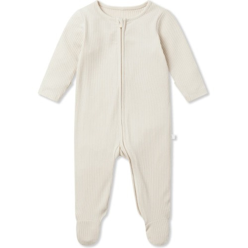 Baby Clever Zip Footie, Newborn, Ribbed Ecru