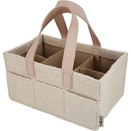Teddy Sherpa Diaper Caddy - Baby Nursery Organizer for Diapers and Baby Essentials, Neutral Nursery, Baby Registry Must Have, Portable Diaper Storage Basket (Oat)