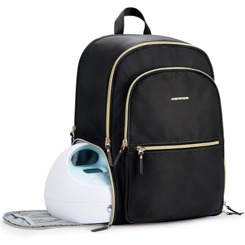mommore Breast Pump Bag with Cooler Pocket for Milk Storage, Fits Spectra S1, S2 / Medela, Stylish Diaper Bag Backpack with Padded Laptop Sleeve for Work Travel