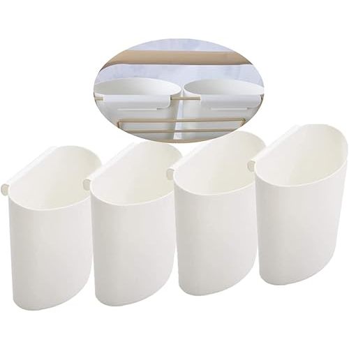 Rikyo 4Pcs Hanging Cup Holder,Rolling Cart Accessories,Plant Containers,Hanging Flower Pots,Space Saver,Storage Bucket,Pencil Holder,Make Up Pencil Holder Office,Kitchen Wall Organizer Decor (White)