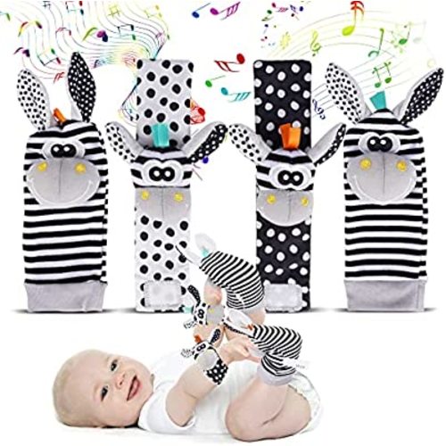 Avos-Deals-Global Baby Rattle Socks Wrist Strap Rattles Set, Cute Baby Animal Development Toy Gift for Newborn Babies, Black and White Foot Finder Sensory Set…