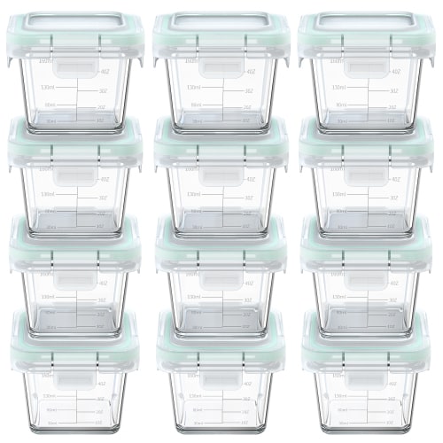 Glass Baby Food Storage Containers, 12 Pack 5 Oz Small Glass Jars with Graduated Scale, Baby Food Storage Jars with Snap Locking Lids, Food Containers Friendly in Microwave, Oven, Freezer, Dishwasher