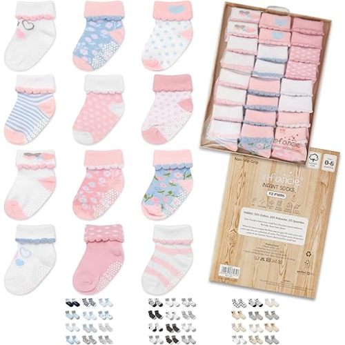 socks for girls 12 pairs – soft and comfortable baby girl socks 0-6 months, adorable sock shoes for baby girl, gift for newborns
