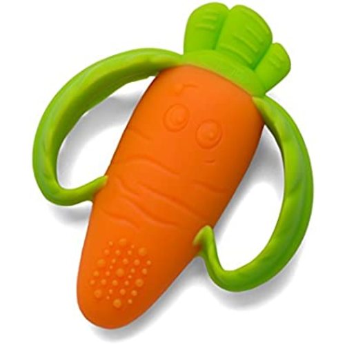 Infantino Lil' Nibbles Textured Silicone Teether -Sensory Exploration and Teething Relief with Easy to Hold Handles, Orange Carrot