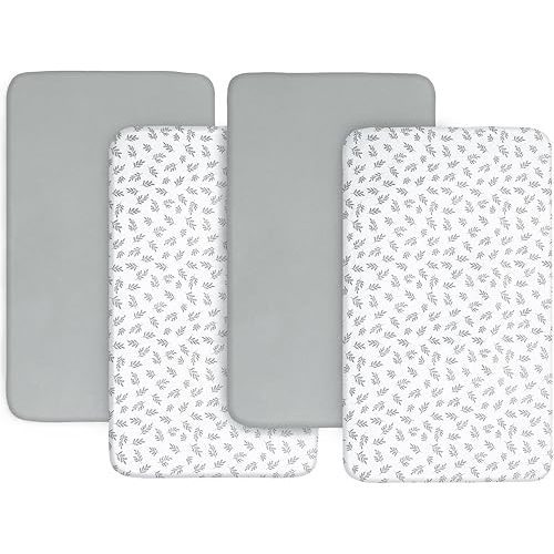 Baby Bassinet Sheets 4 Pack Fit for Graco SmartSense, AMKE, Yacul, Cloud Baby, and VaVaSoo Rocking Bassinet, Ultra Soft & Skin-Friendly, Grey and White, Grey