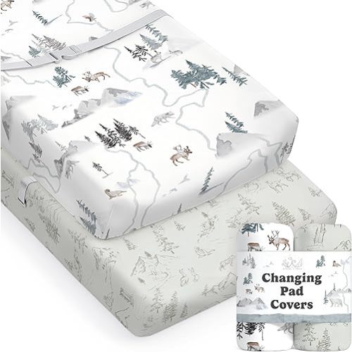 Baby Changing Pad Cover 2-Pack for Boys, Girls (Arctic Journey) - Premium Fitted Sheets Baby Diaper Changing Table Cover - Buttery Soft Cotton Blend