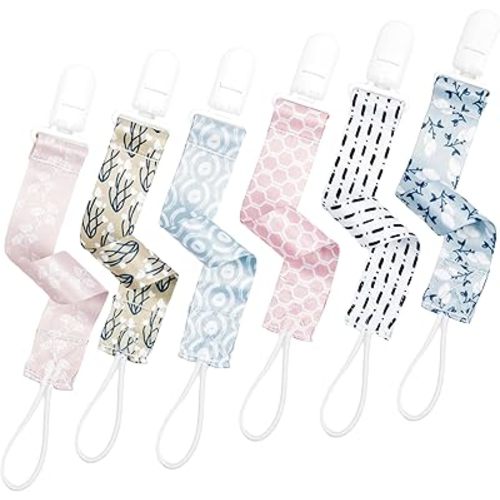 Country Floral Pacifier Clip Set, 6 Pack Pacifier Holder, Toy Holder, Cute Southern Style Baby Binky Teethers, Baby Shower (Farmhouse Florals)