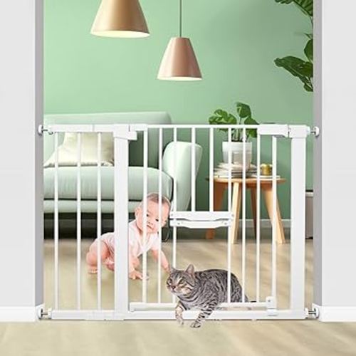 40.6"-29.7" Auto Baby Gate for Doorways, Small Baby Gate with Cat Door, Super Wide Walk Thru Baby Gate, Bonus Kit, Includes 3-Inch and 8.3-Inch Extension Kit, 2 Pack Y-Pressure Bolts,etc(Pack of 1)