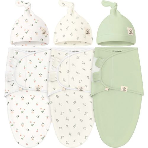 3-Pack Organic Swaddle Sleep Sacks Baby with Knot Hats, Newborn Premies Swaddles Wrap 0-3 Months, Ergonomic Wearable Blanket