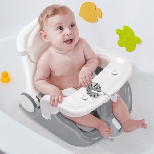 BabyBond Baby Bath Seat with Sitting & Lying 2 Modes, Color: Gray