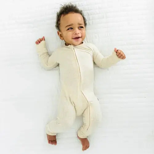 Heather Oatmeal Ribbed Zippy - Little Sleepies