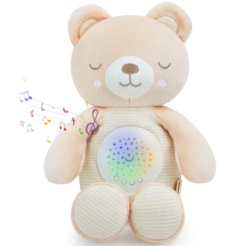 COTTONBEBE Musical Stuffed Animals with Sound Machine, White Noise Baby Soothers for Sleep, Night Light Shush Lullaby Music Soothing Toys for Boy & Girl, Bear