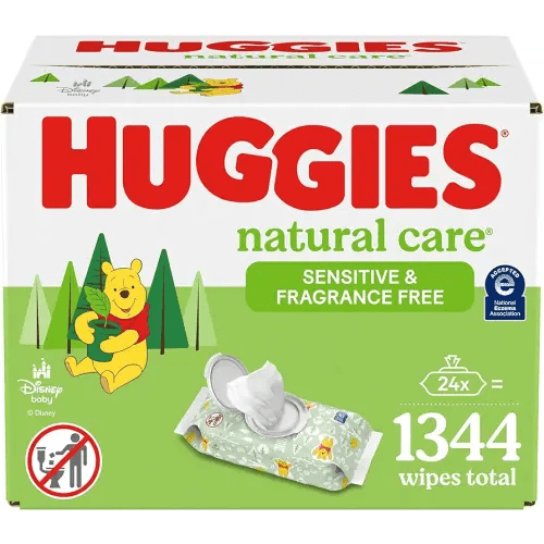 Sensitive Baby Wipes, Huggies Natural Care Baby Diaper Wipes, Unscented, Hypoallergenic, 99% Purified Water, 24 Soft Pack (1344 Wipes Total)
