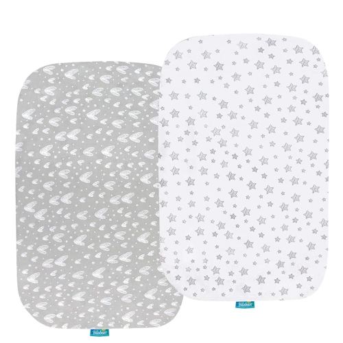 Bassinet Sheets Compatible with Bcol, bonbay, wayfong Baby Bassinet Bedside Sleeper, 2 Pack, 100% Jersey Knit Cotton Fitted Sheets, Grey and White Print for Baby