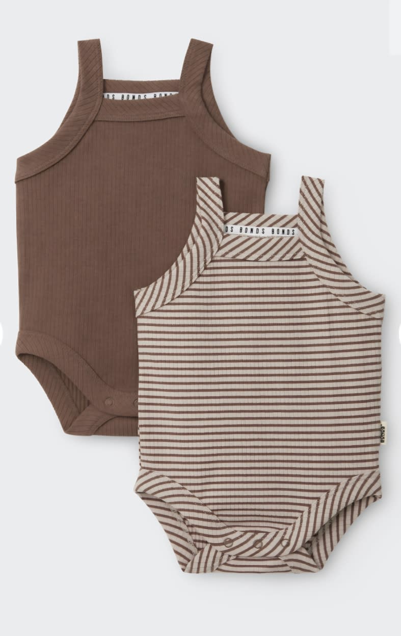Bonds Newbies Rib Singlet Suit 2 Pack | Baby Baby Bodysuit | BWJKA