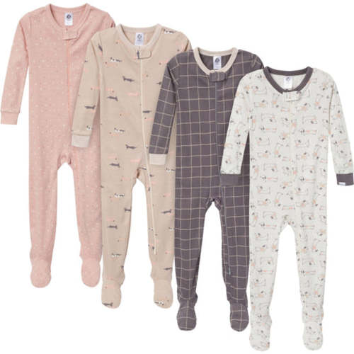4-Pack Baby & Toddler Neutral Dog Snug Fit Footed Pajamas
