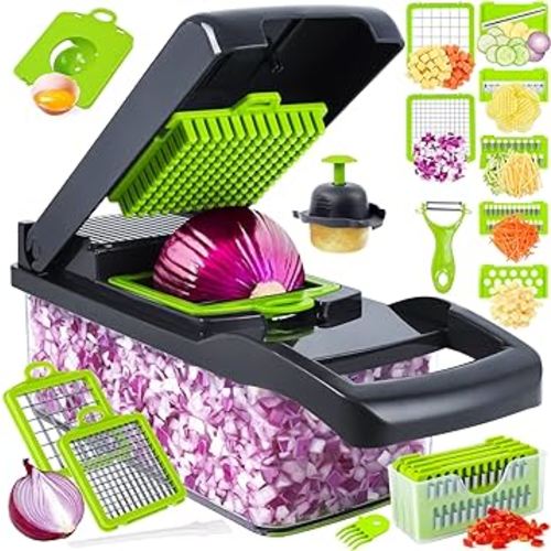 Vegetable Chopper With 8 Blades,Carrot Chopper With Container (Grey)
