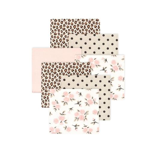 Little Treasure Hudson Baby Cotton Poly Flannel Receiving Blankets Multipack, Pink Neutral Floral, 30x30 inches
