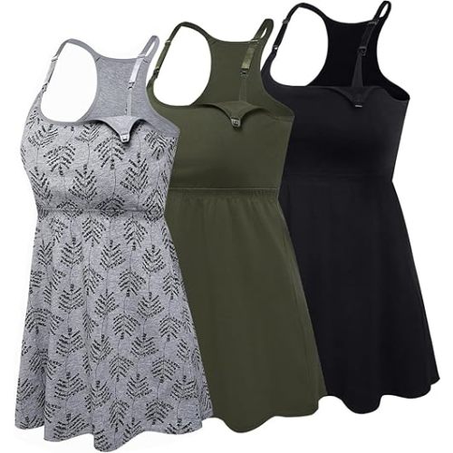 SUIEK Cotton Maternity Nursing Tank Tops with Bralette Breastfeeding Shirts Pregnancy Clothes
