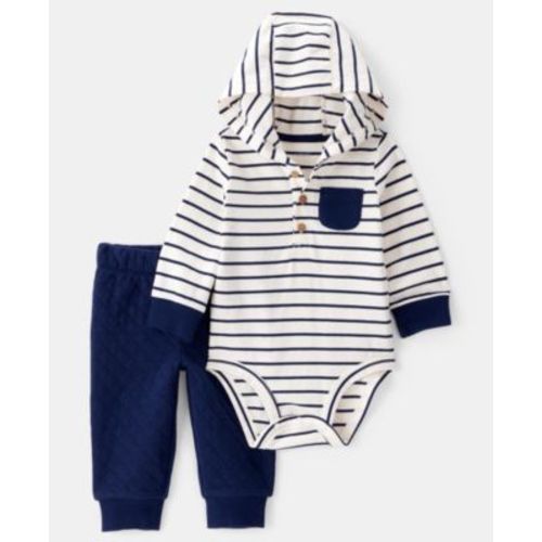 Baby Boys Striped Hooded Long-Sleeve Bodysuit & Pants, 2 Piece Set