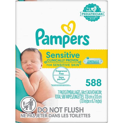 Pampers Sensitive Water Based Hypoallergenic and Unscented Baby Wipes Refill, 588 count (Packaging May Vary) - 84 Count (Pack of 7)