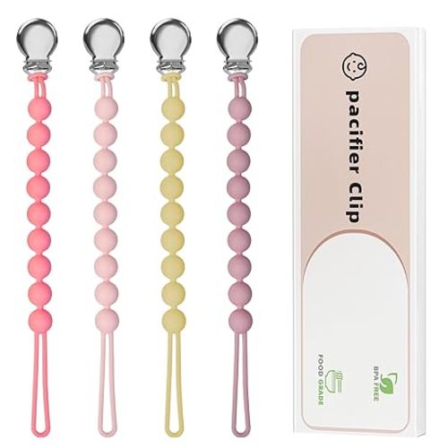 Pacifier Clips for Baby Girls Boys - Loviomad Silicone Paci Clip for Philips Avent Soothie Binky Holder, Baby Newborn Essentials Shower Birthday Gift (4-Pack)