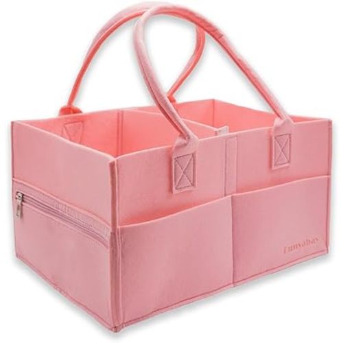 Baby Diaper Caddy Organizer, Soft Felt Diaper Caddy Basket - Large Nursery Storage Bin for Baby Essentials, Portable Holder Tote Bag for Change Table, Newborn Registry Must-Have, Pink