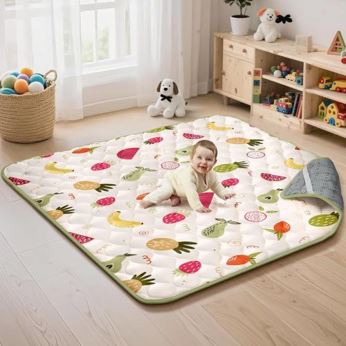 Baby Play Mat for Floor 50x50, Thicken Soft Fabric Foam Activity Play Mat with Washable Non-Slip Cushioned Crawling for Babies, Infants, Toddlers(Yellow Fruit