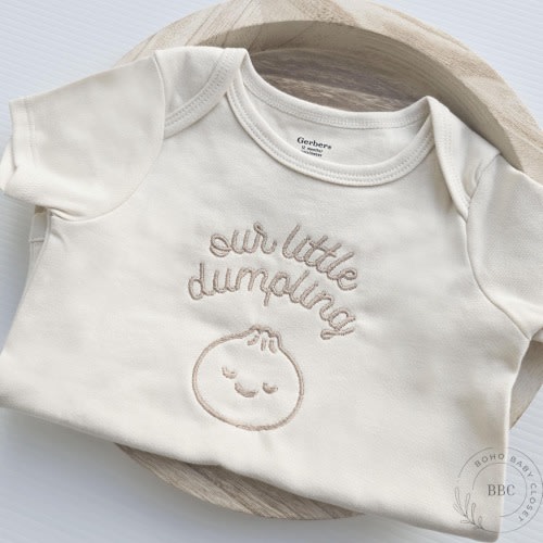Embroidered Our Little Dumpling Onesie® Brand Coming Soon Baby Pregnancy Announcement Onesies® Neutral Bodysuit Hi Grandma Grandparents C23