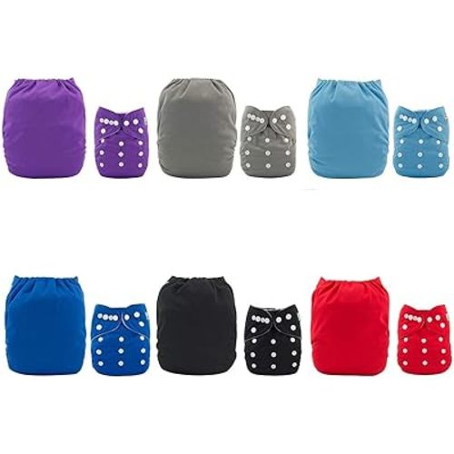 ALVABABY Baby Cloth Diapers 6 Pack + 12 Inserts One Size Adjustable Washable Reusable for Baby Girls and Boys 6BM99-DA